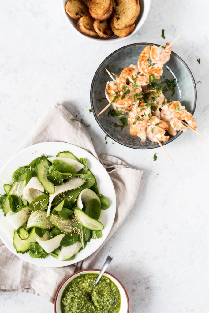 Grillede rejer med melonsalat - opskrift